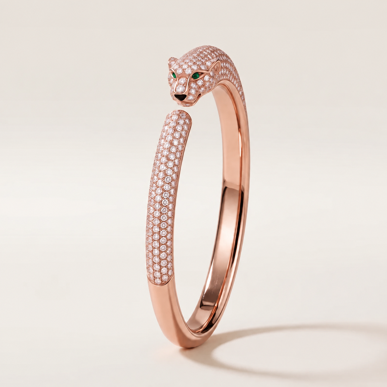 Panthere Pavé Diamond Head Open Bangle Bracelet