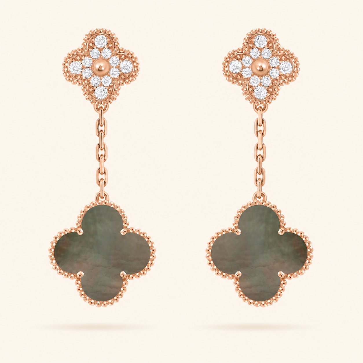 Black Mother of Pearl 2 Motif Clover Drop Earrings