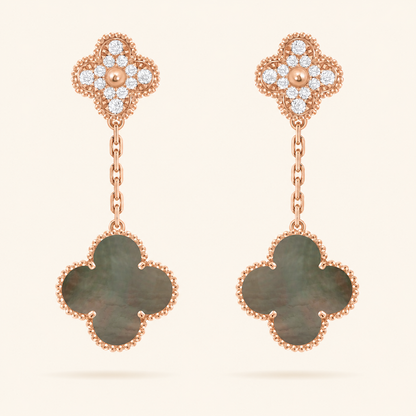 Black Mother of Pearl 2 Motif Clover Drop Earrings