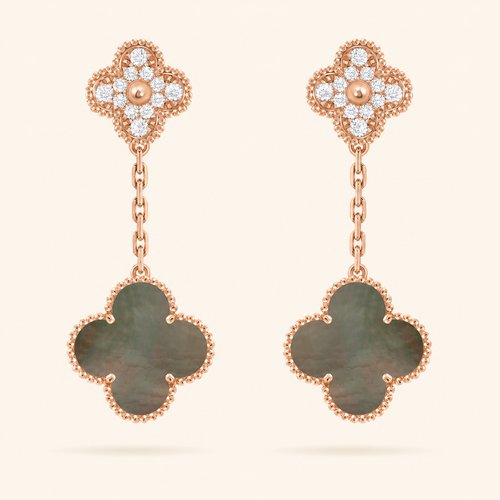 Black Mother of Pearl 2 Motif Clover Drop Earrings