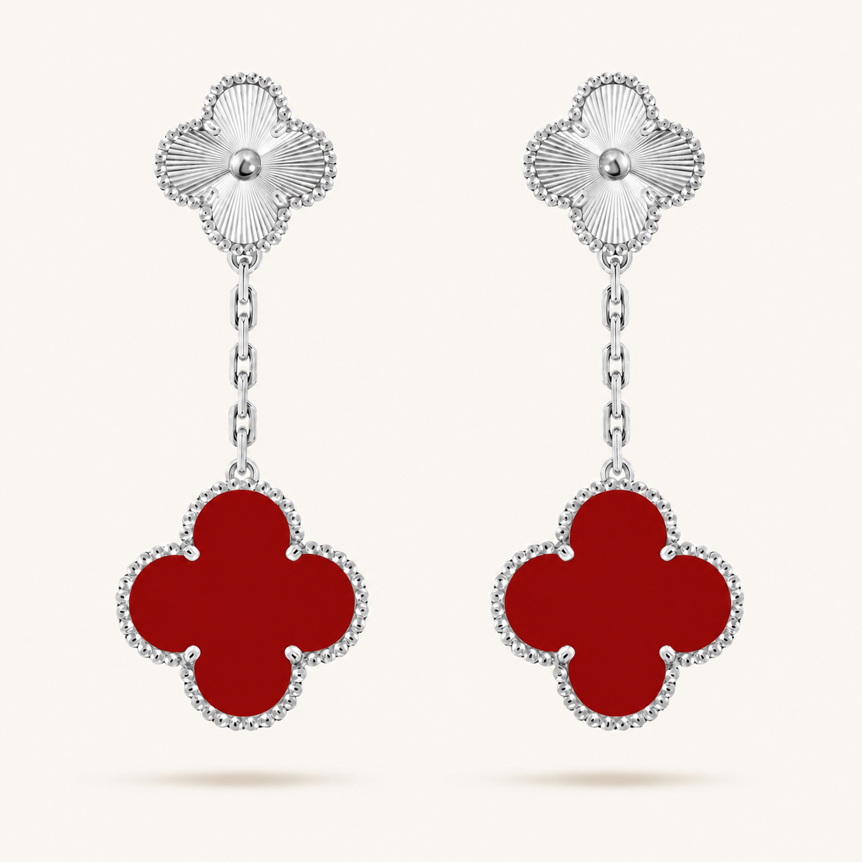 Magic 2 Motif Red & Guilloché Clover Earrings