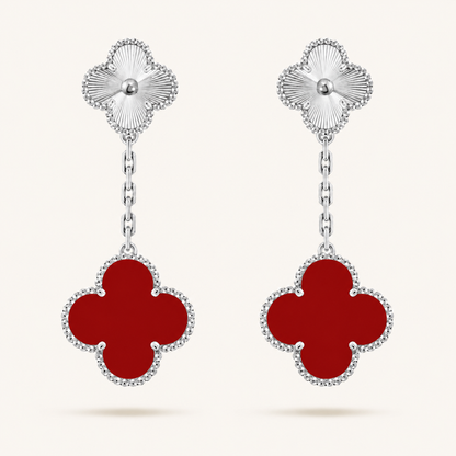 Magic 2 Motif Red & Guilloché Clover Earrings