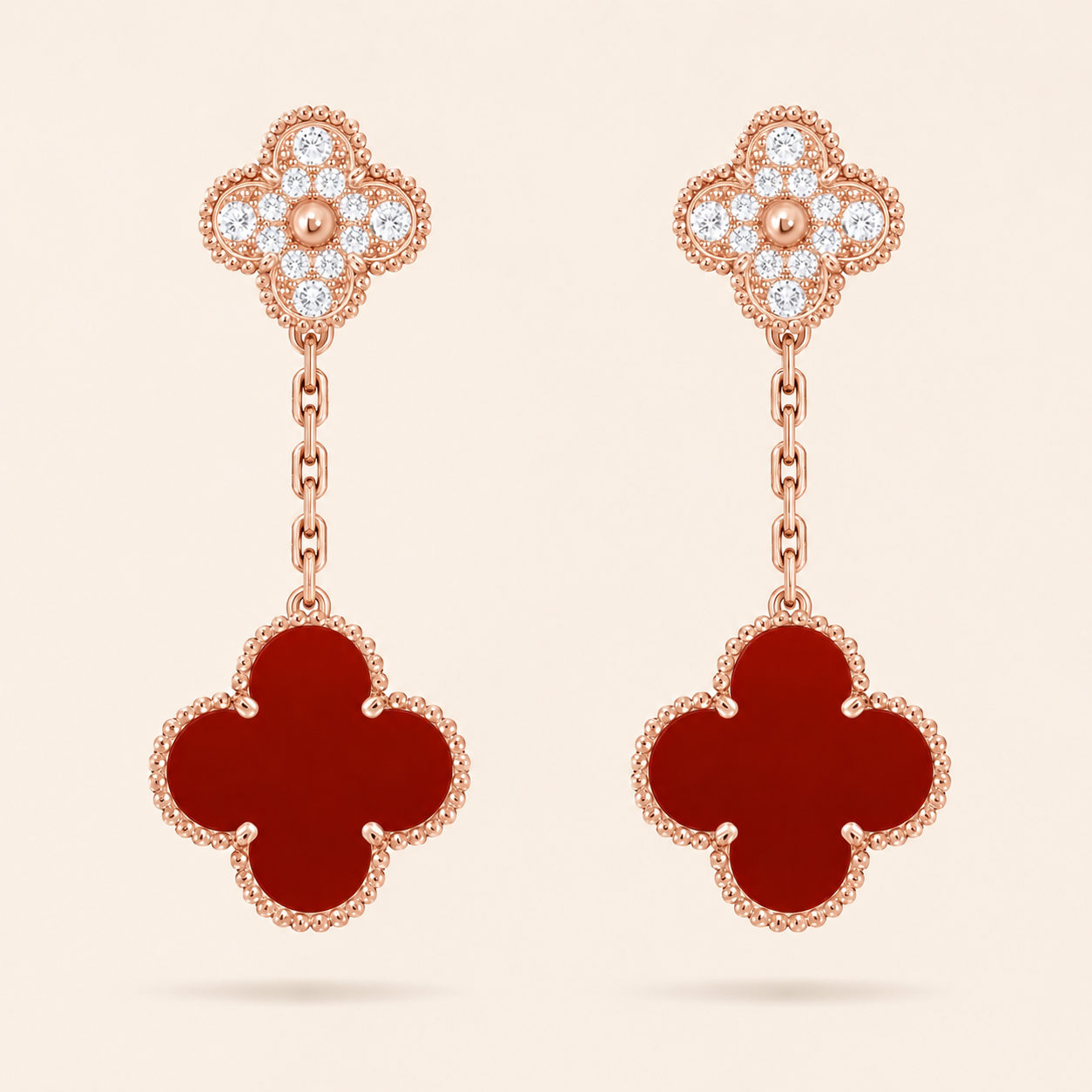 Vintage 2 Motif Red Stone Mix Earrings