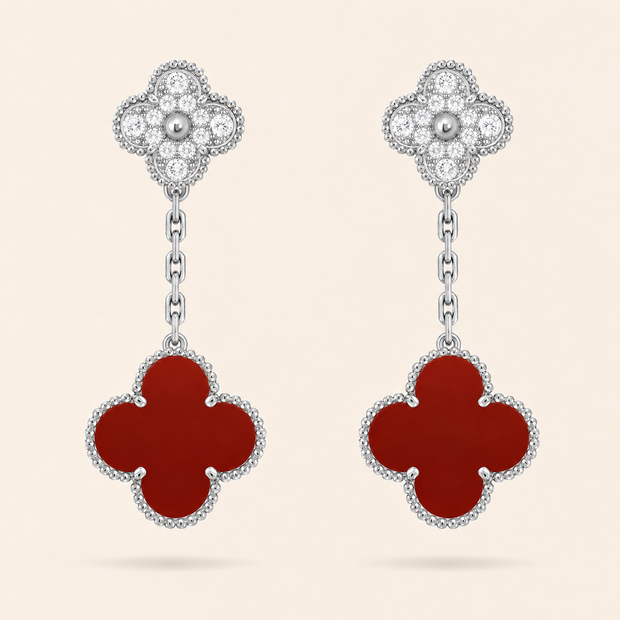 Vintage 2 Motif Red Stone Mix Earrings