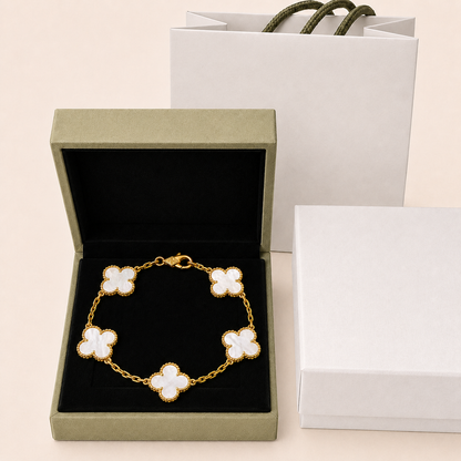 Vintage Five-Motif Mother-of-Pearl Clover Bracelet