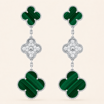 Magic Alhambra Malachite Three Motifs Clover Earrings