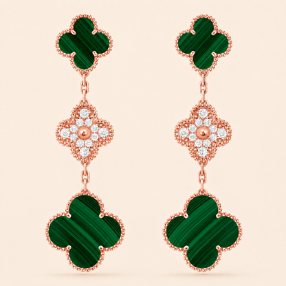 Magic Alhambra Malachite Three Motifs Clover Earrings