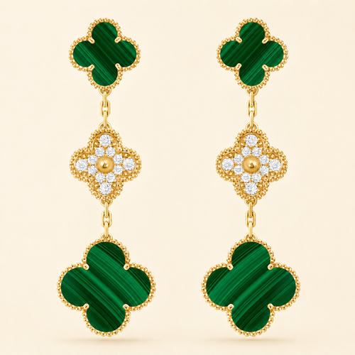 Magic Alhambra Malachite Three Motifs Clover Earrings