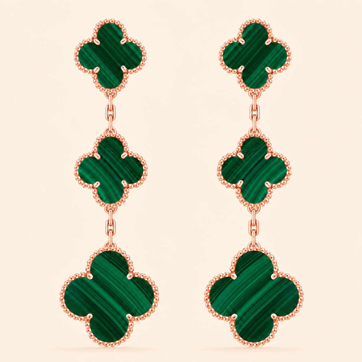 Magic Malachite 3 Motifs Clover Earrings