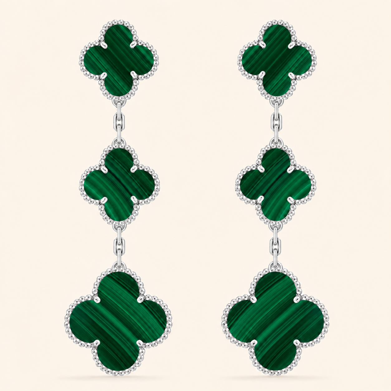 Magic Malachite 3 Motifs Clover Earrings