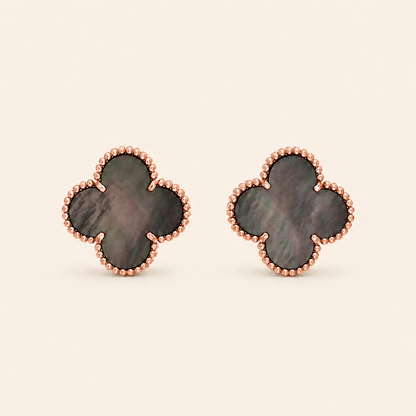 Vintage Black Mother of Pearl Guilloche Earrings