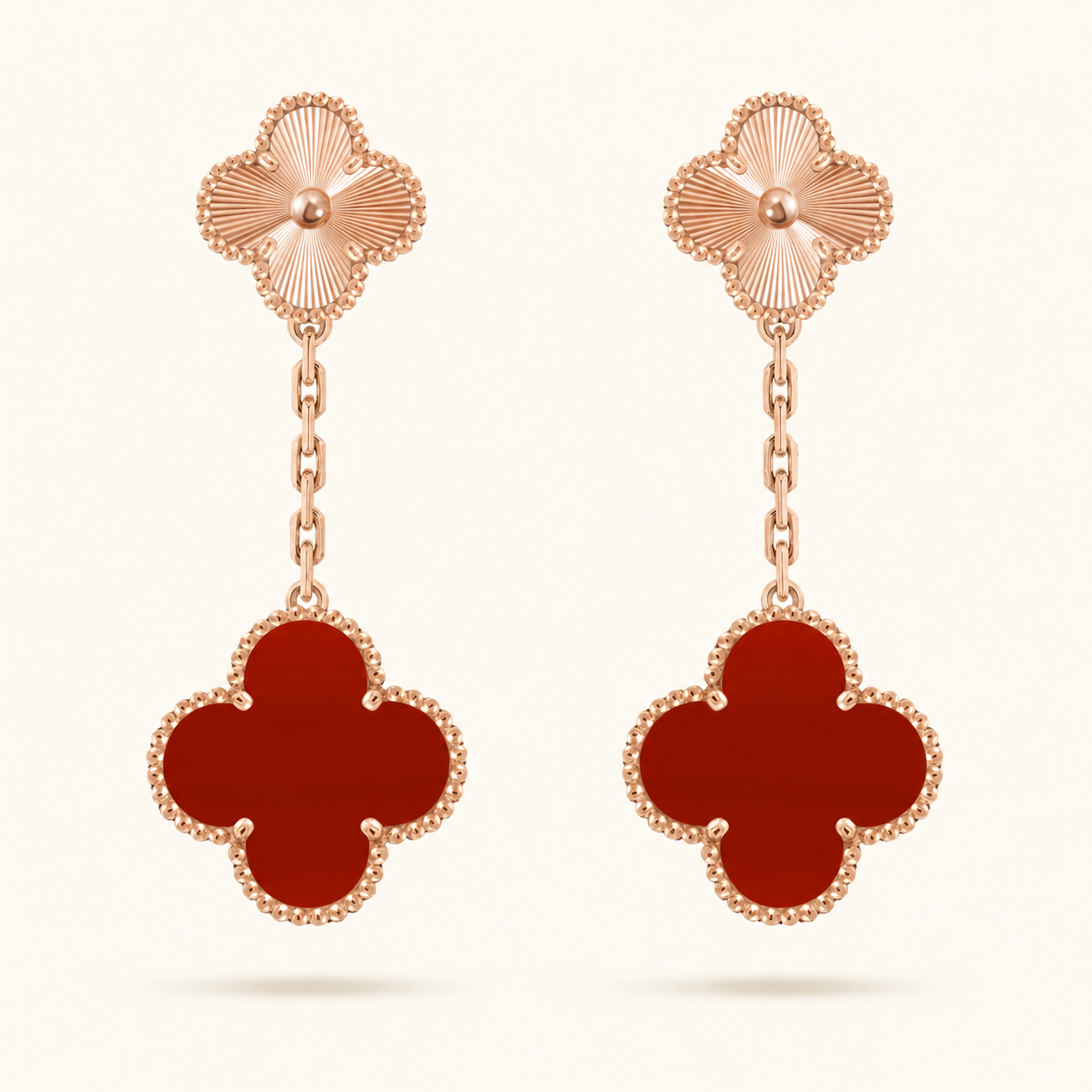 Magic 2 Motif Red & Guilloché Clover Earrings