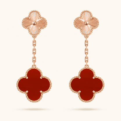 Magic 2 Motif Red & Guilloché Clover Earrings