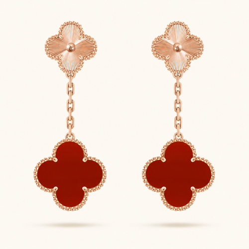 Magic 2 Motif Red & Guilloché Clover Earrings