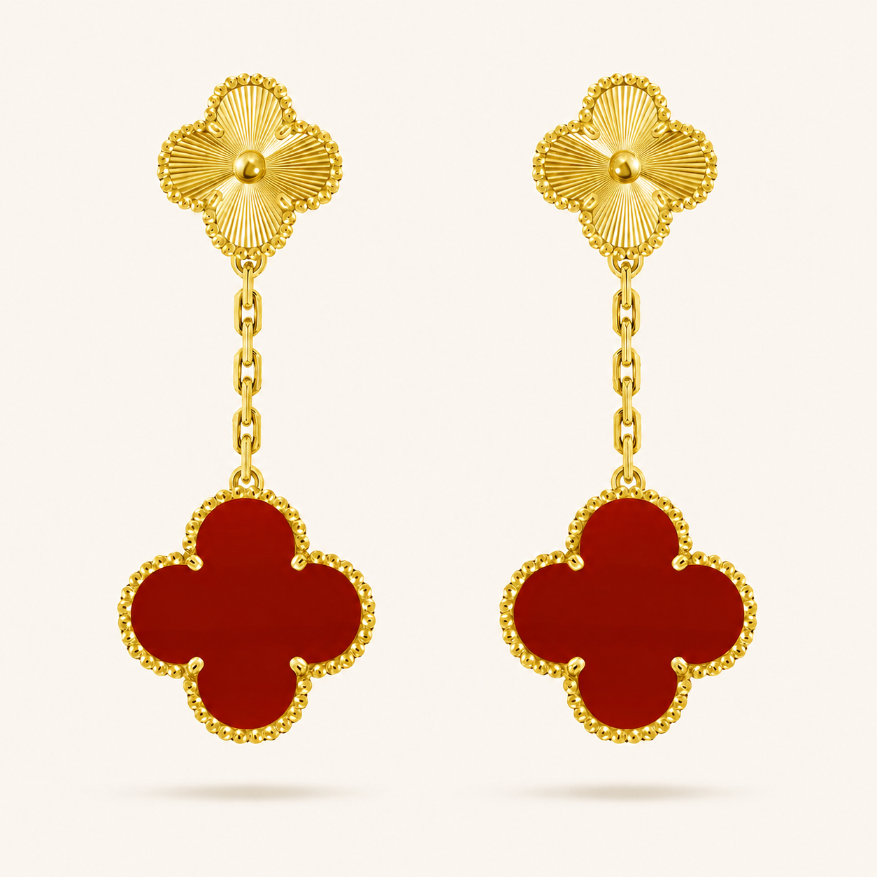 Magic 2 Motif Red & Guilloché Clover Earrings