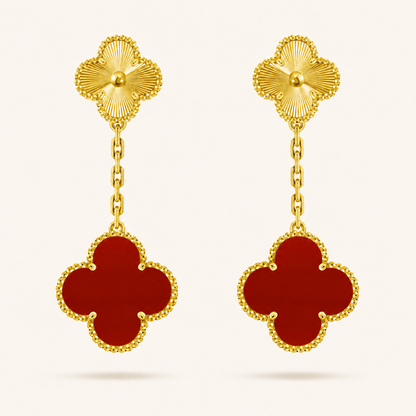 Magic 2 Motif Red & Guilloché Clover Earrings