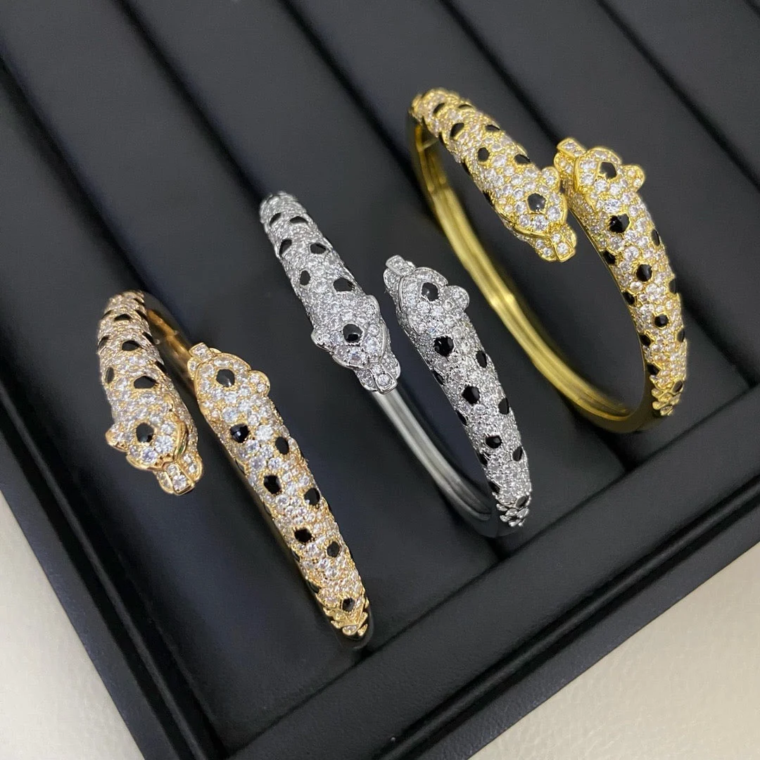 Panther Motif Half-Paved Cuff Bracelet