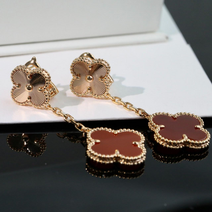 Magic 2 Motif Red & Guilloché Clover Earrings