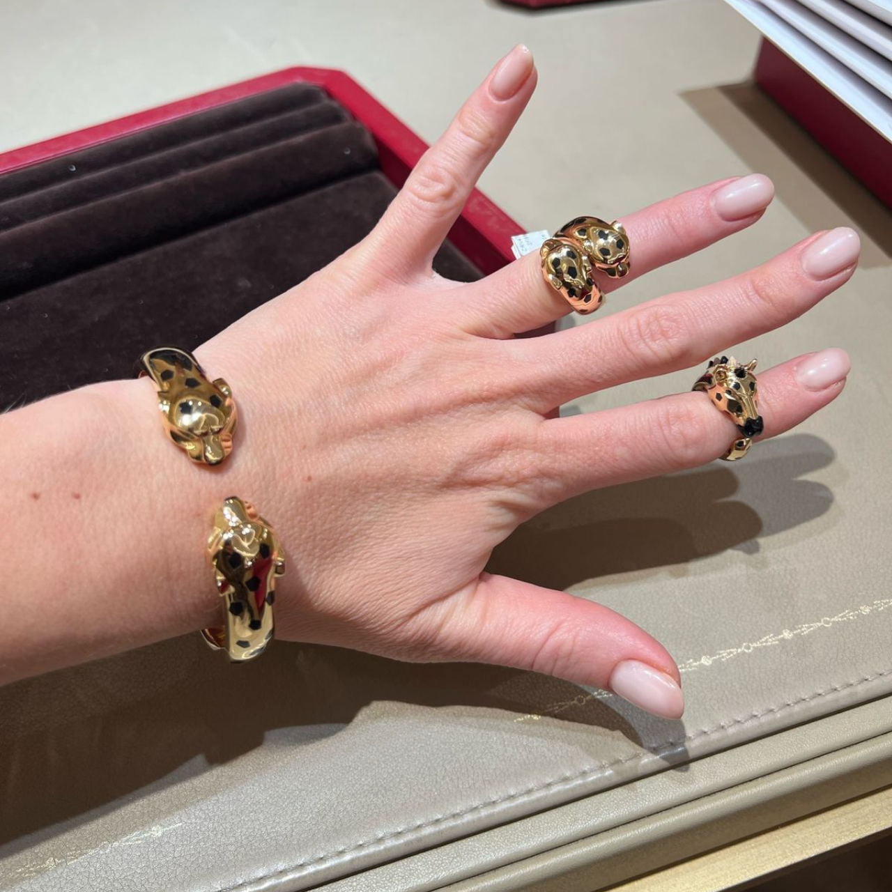 Articulated Leopard Head Open Bangle Bracelet