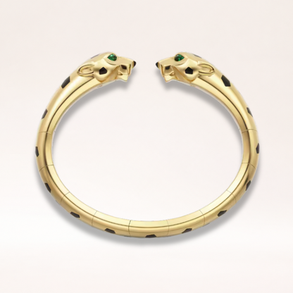 Articulated Leopard Head Open Bangle Bracelet