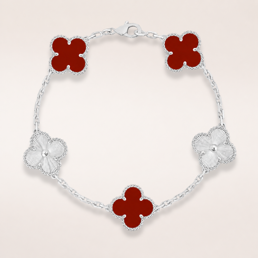 Vintage Five-Motif Red Stone Mix Guilloché Bracelet