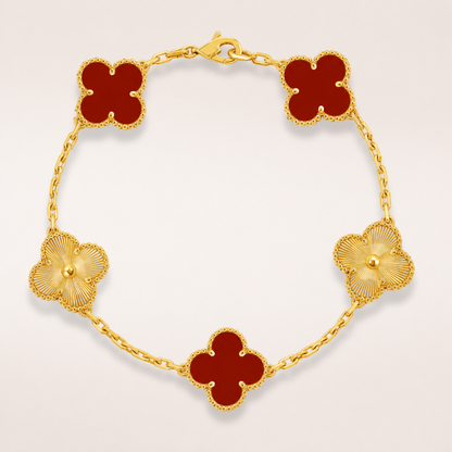 Vintage Five-Motif Red Stone Mix Guilloché Bracelet