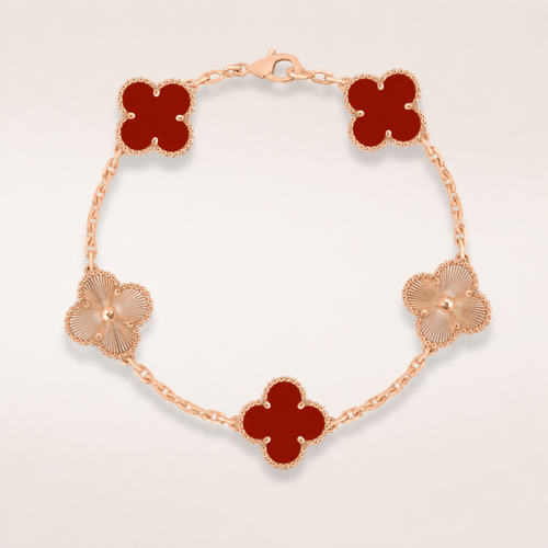 Vintage Five-Motif Red Stone Mix Guilloché Bracelet