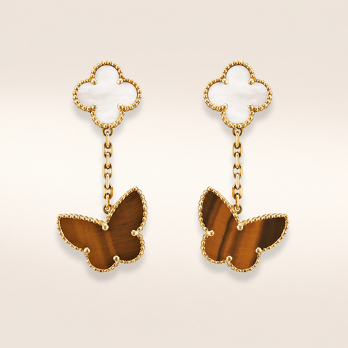 Tiger Eye and Mother of Pearl Two Motif Butterfly Earrings