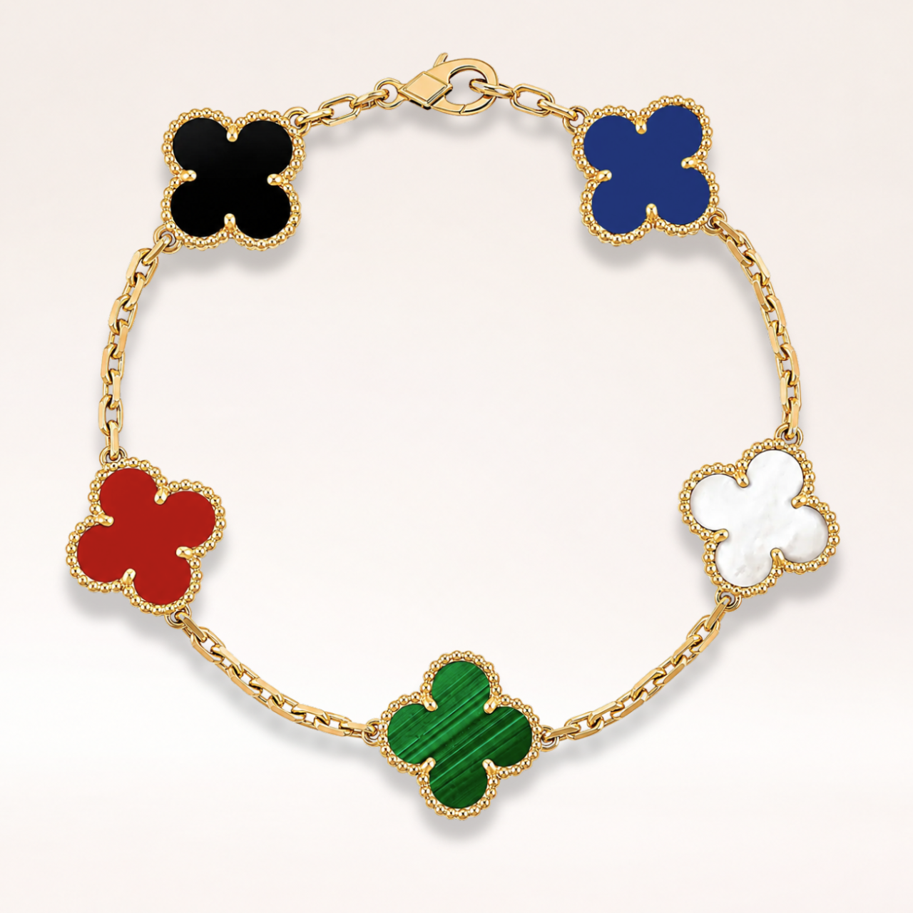 Multicolor 5 Motifs Bracelet Mother of Pearl Onyx