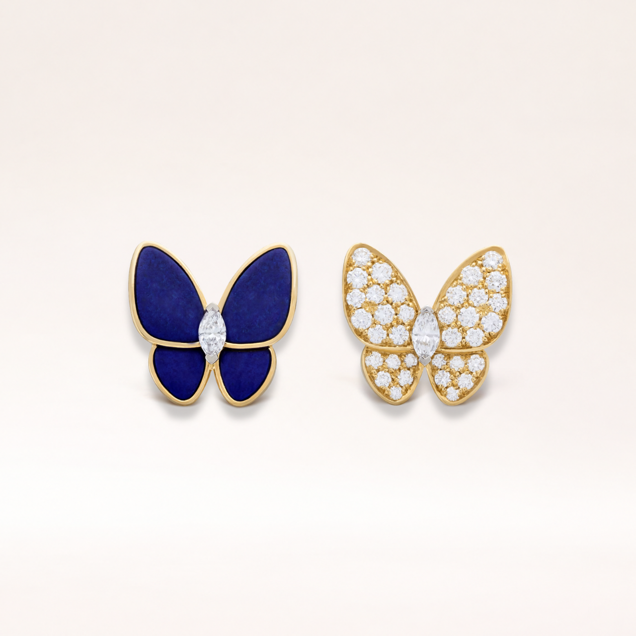 Two Butterfly Blue Agate Pavé Diamond Earrings