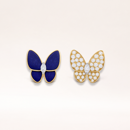 Two Butterfly Blue Agate Pavé Diamond Earrings