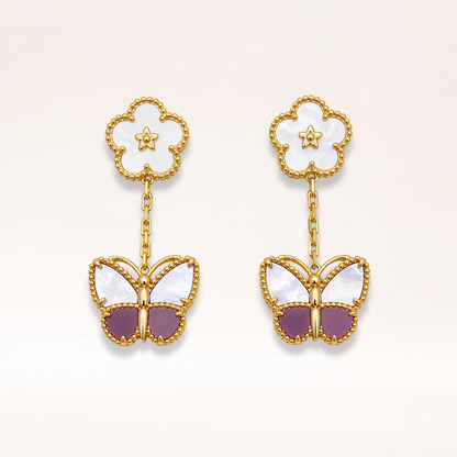 Butterfly Mother of Pearl & Purple Stone Drop Earrings