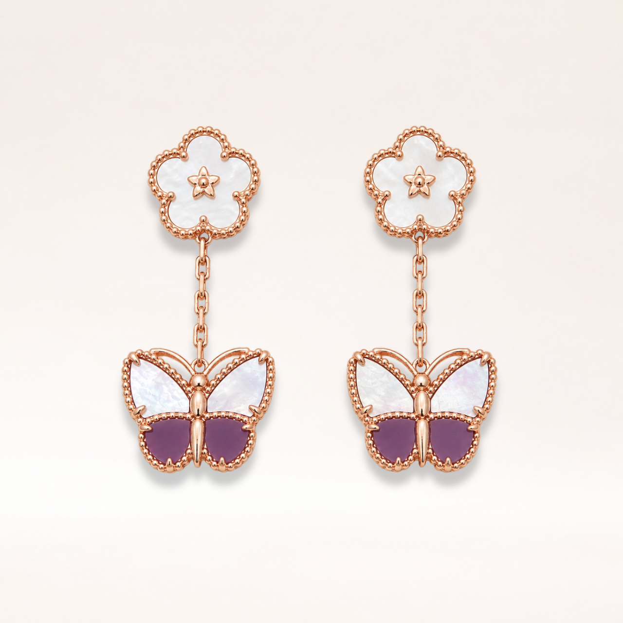 Butterfly Mother of Pearl & Purple Stone Drop Earrings