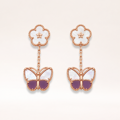 Butterfly Mother of Pearl & Purple Stone Drop Earrings