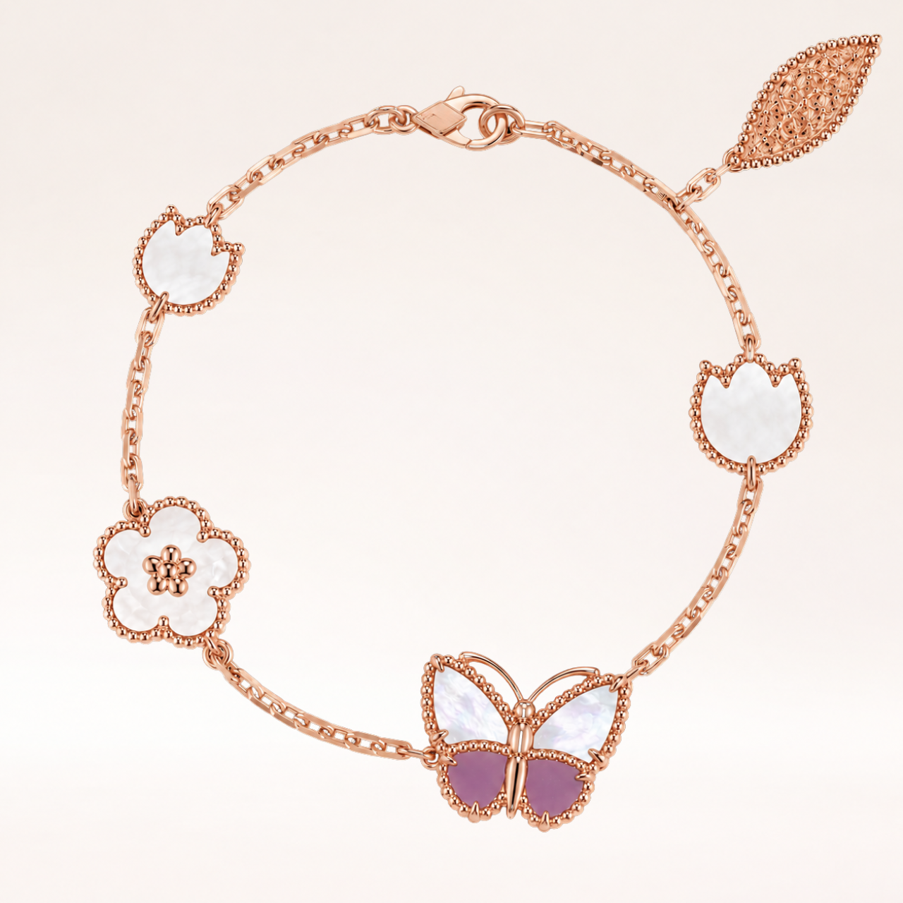Mother of Pearl Floral Butterfly Purple Bracelet 5 Motifs