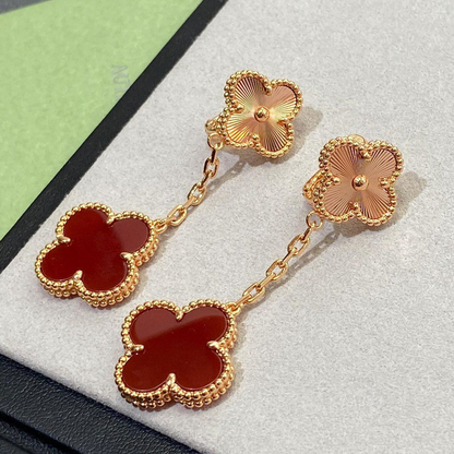 Magic 2 Motif Red & Guilloché Clover Earrings