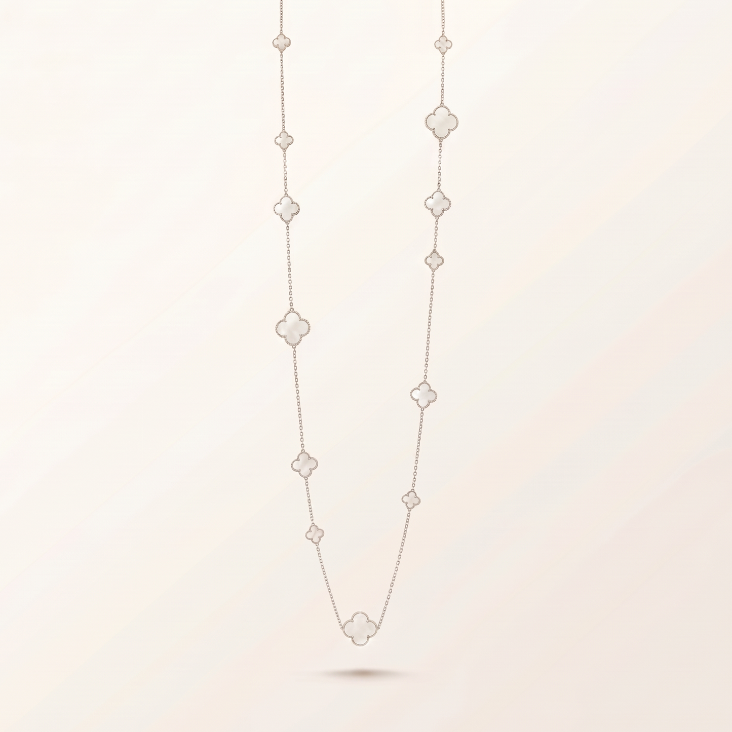 Alhambra White Inlay Long Clover Necklace