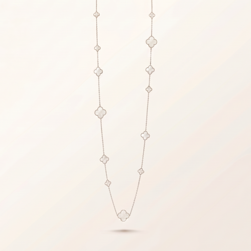 Alhambra White Inlay Long Clover Necklace