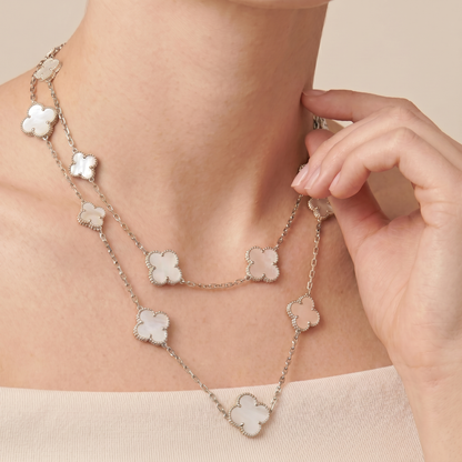 Alhambra White Inlay Long Clover Necklace