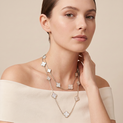 Alhambra White Inlay Long Clover Necklace