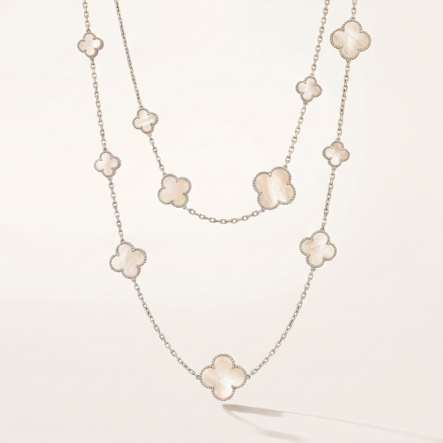Alhambra White Inlay Long Clover Necklace