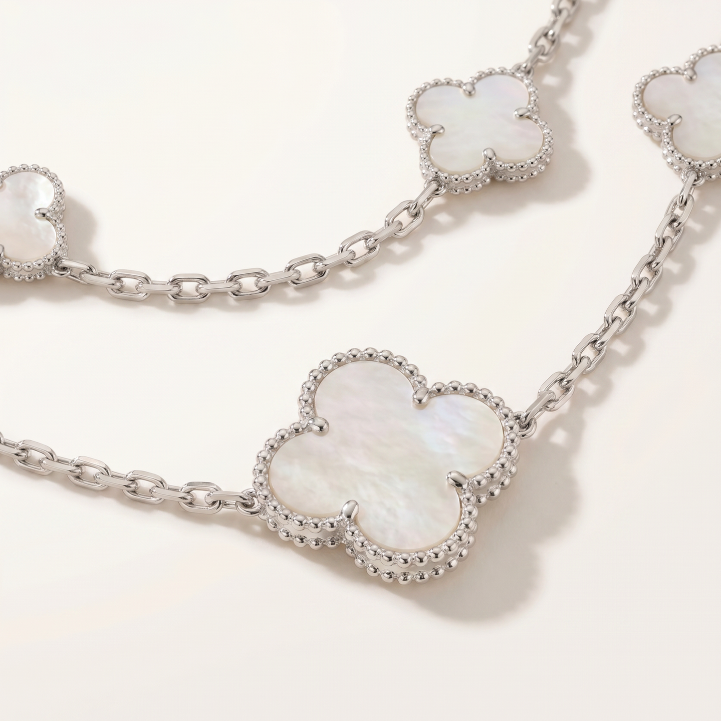 Alhambra White Inlay Long Clover Necklace