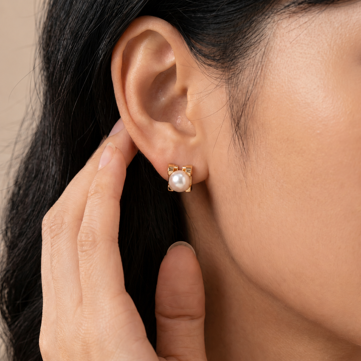 C Shaped Pearl Stud Earrings
