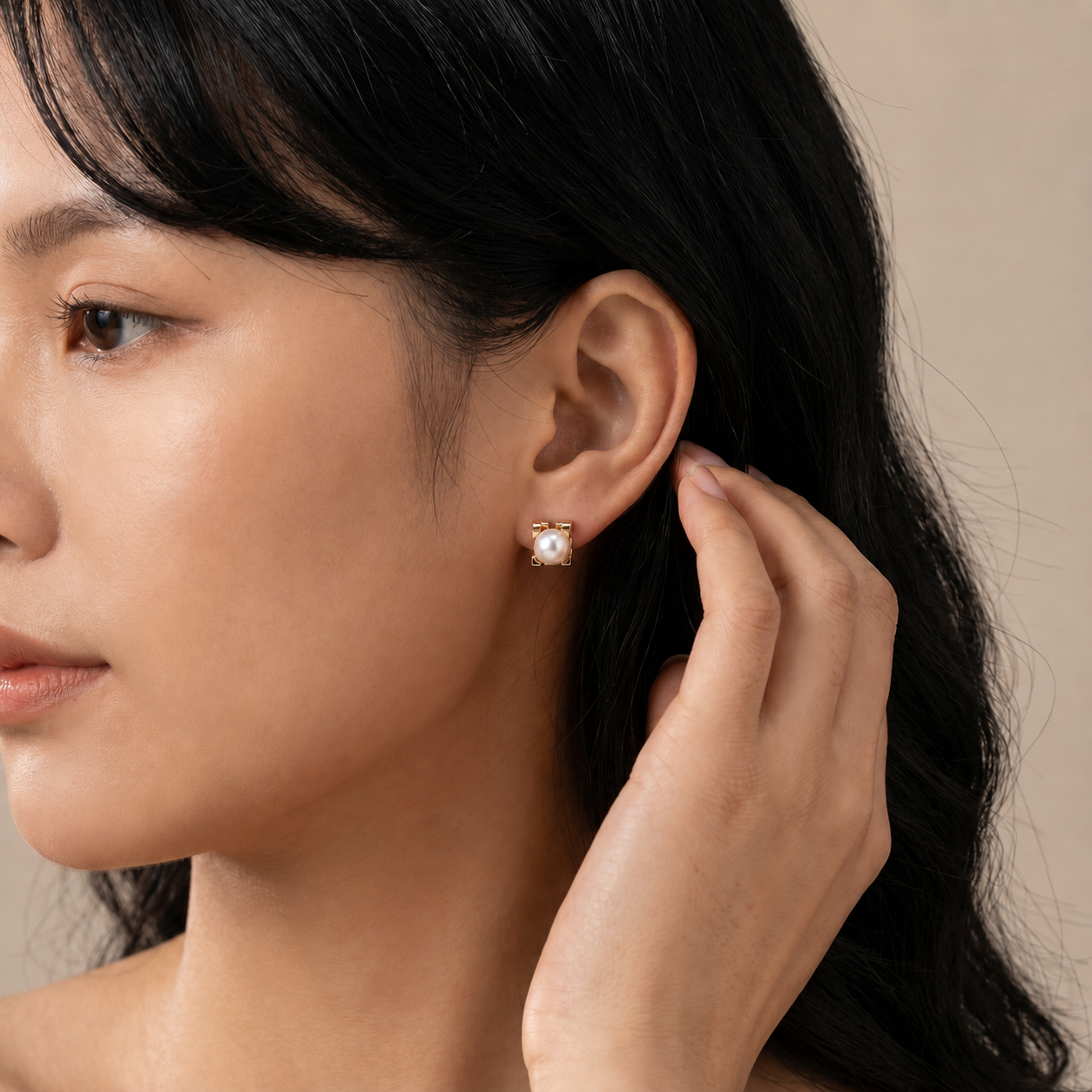 C Shaped Pearl Stud Earrings