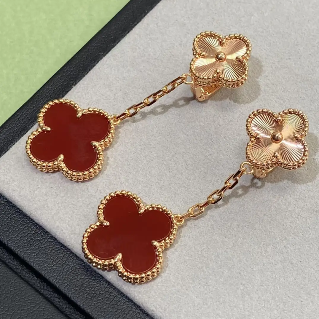 Magic 2 Motif Red & Guilloché Clover Earrings