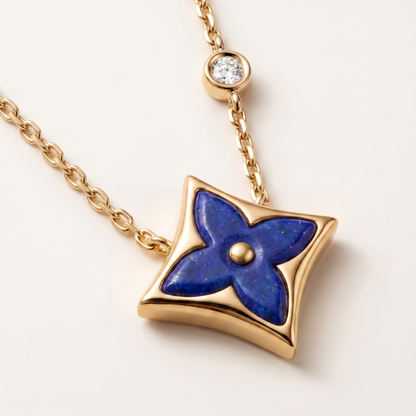 Color Blossom Blue 1 Diamond Inlay Star Necklace
