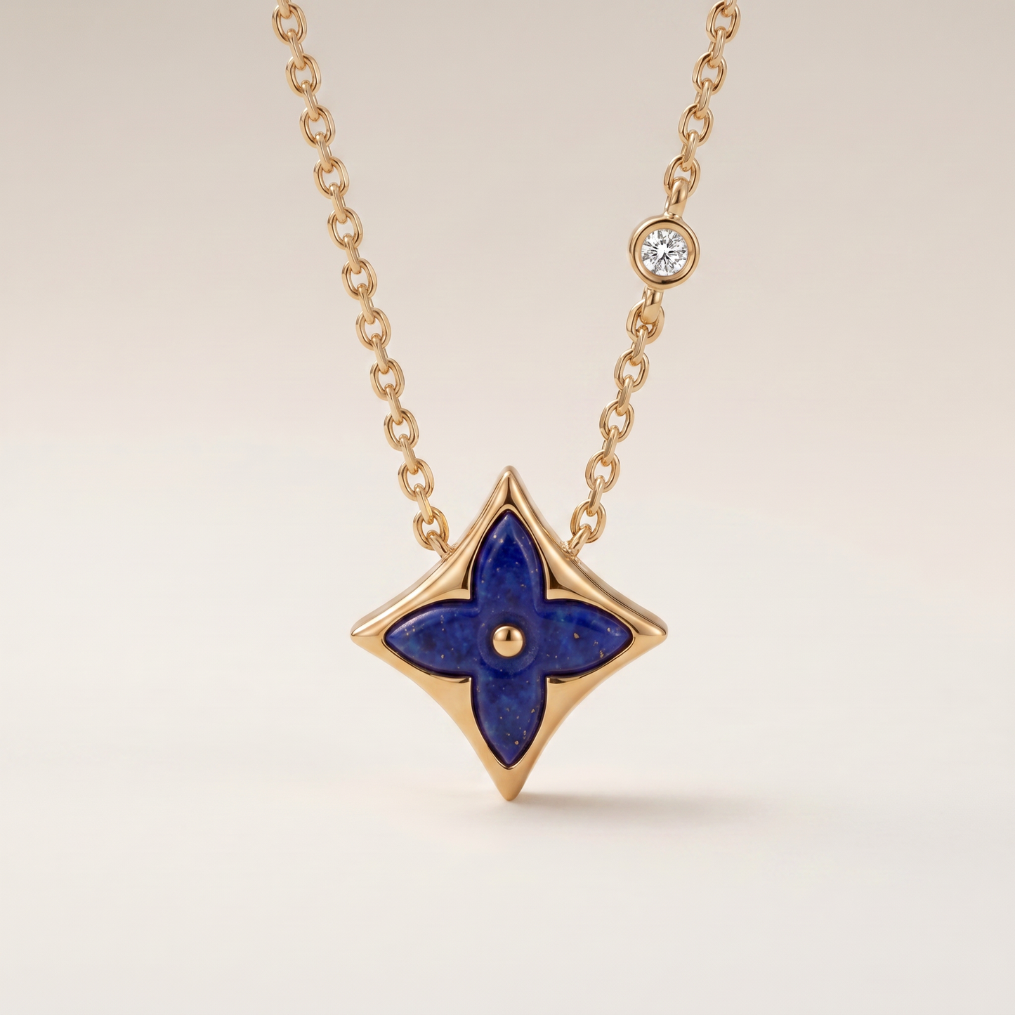 Color Blossom Blue 1 Diamond Inlay Star Necklace