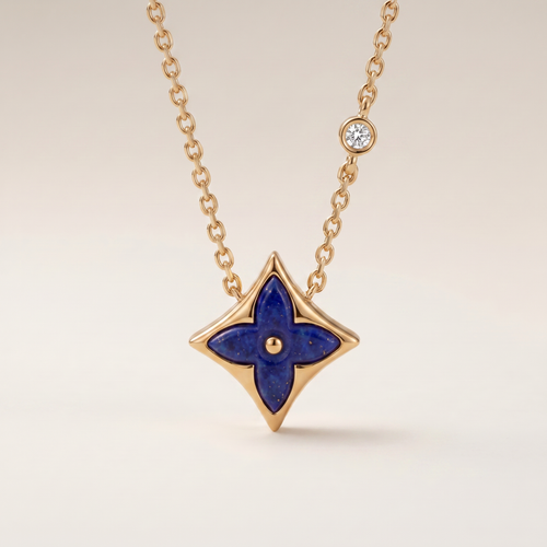 Color Blossom Blue 1 Diamond Inlay Star Necklace