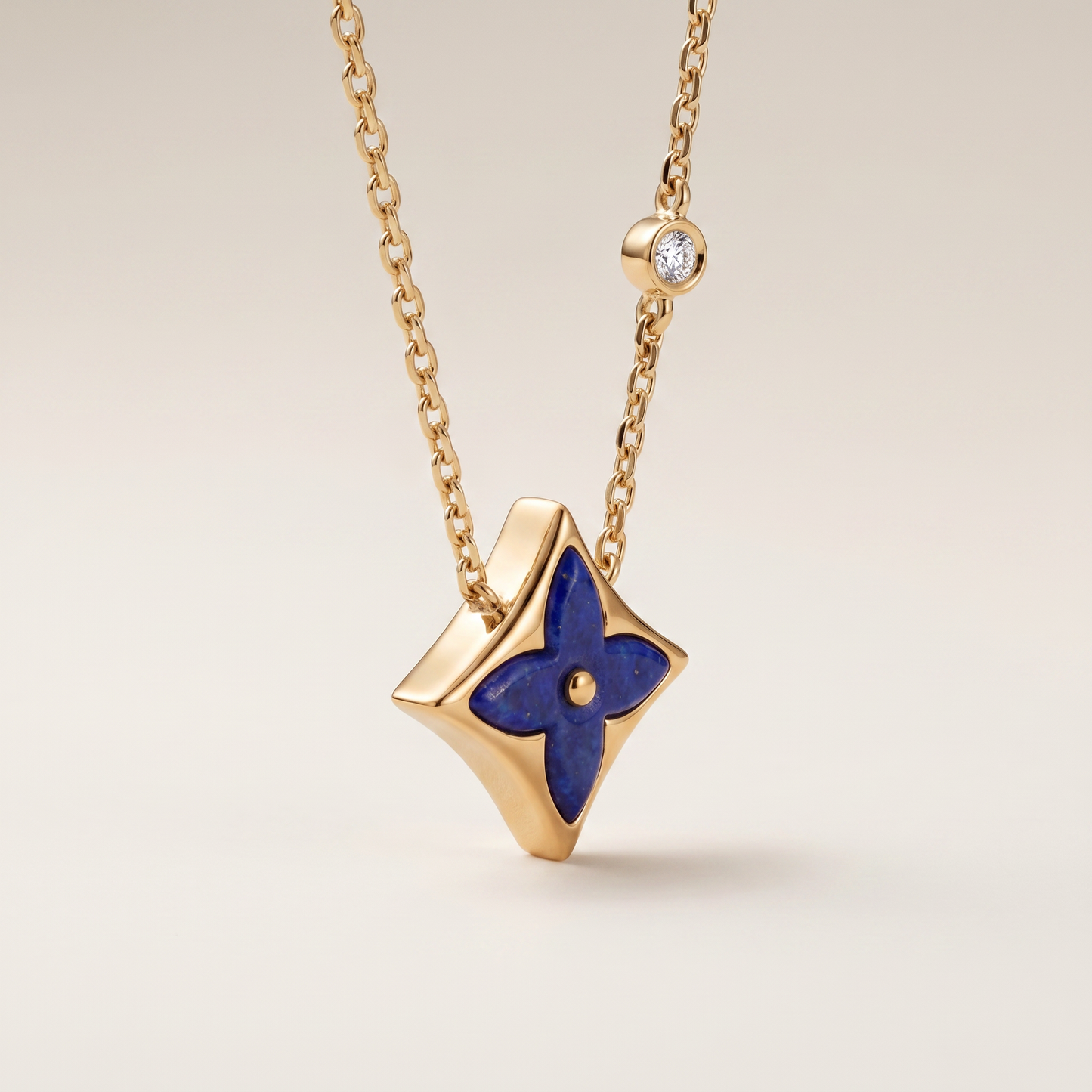 Color Blossom Blue 1 Diamond Inlay Star Necklace