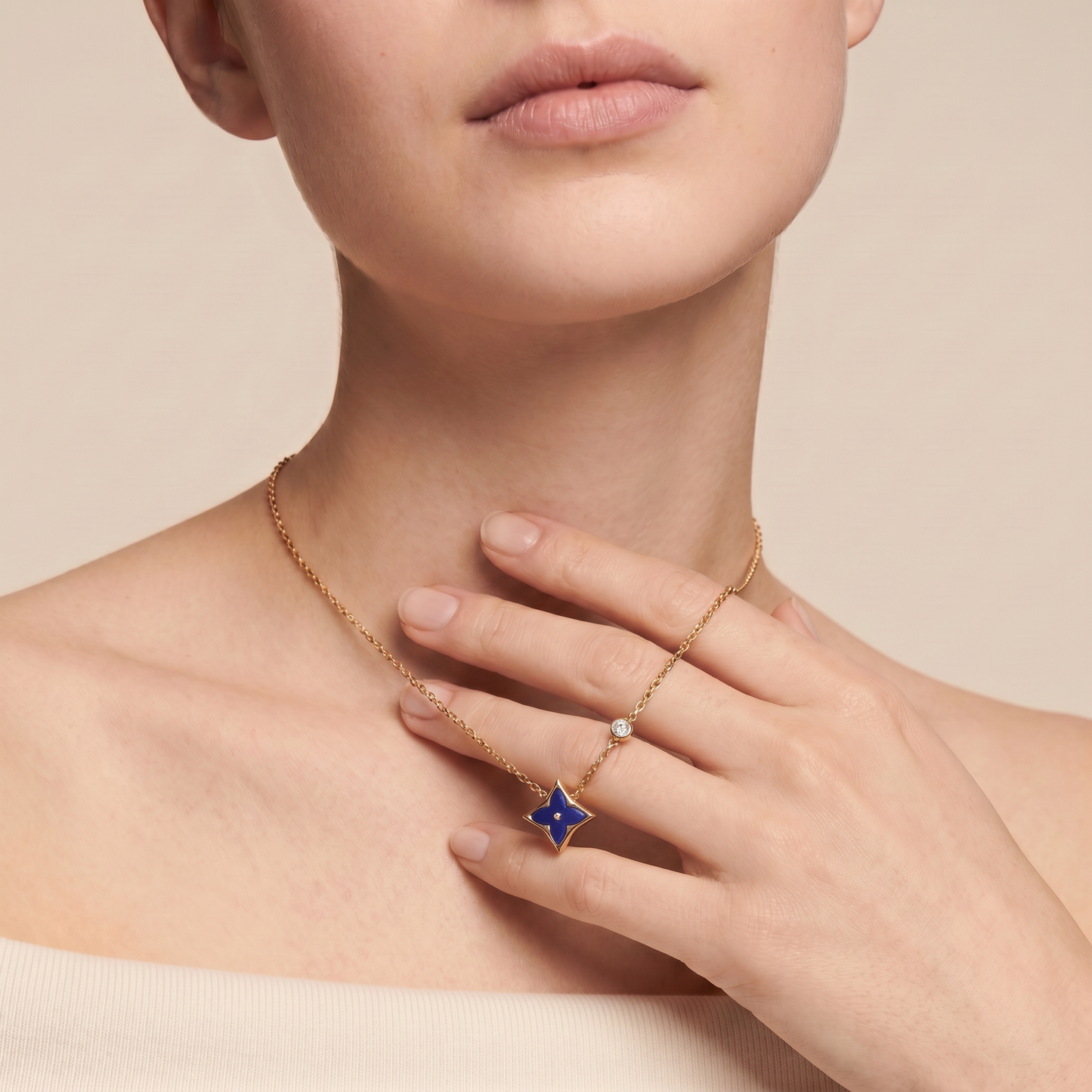 Color Blossom Blue 1 Diamond Inlay Star Necklace